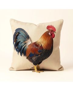 Blue Tail Rooster Throw Pillow (synthetic illustration; no displayed measurements)