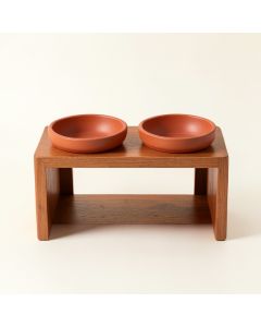 Ridge Crossing Pet Feeding Stand With Two Plain Empty Bowls - Terracotta (synthetic illustration; no displayed measurements)