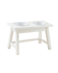Heath Bridge Pet Feeding Stand With Two Plain Empty Bowls - White