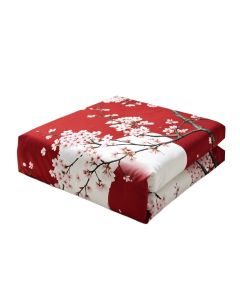 Traditional House Japanese Cherry Blossom Sakura Branch Made With Brush Artsy Image Duvet Cover Set (synthetic illustration; no displayed measurements)