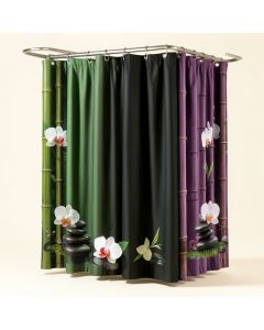 Spa Asian Relaxation With Zen Massage Stones Orchid And Bamboo Shower Curtain Set (synthetic illustration; no displayed measurements)