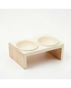 Cedar Edge Pet Feeding Stand With Two Plain Empty Bowls - Cream (synthetic illustration; no displayed measurements)