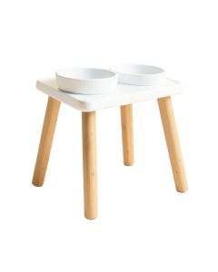 Juniper Edge Pet Feeding Stand With Two Plain Empty Bowls - White