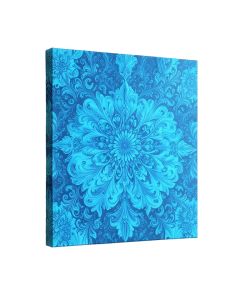 Bright Blue Fractal Floral Pattern Graphic Art On Wrapped Canvas