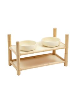 Olive Falls Pet Feeding Stand With Two Plain Empty Bowls - Cream