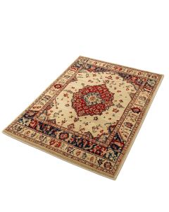 Mamora Oriental Machine Made Power Loom Wool/Polyester Beige/Red/Blue Area Rug