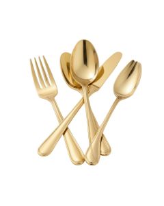 Tomball 65 Piece Gold Accent Euro Bead 18/10 Stainless Steel Flatware Set