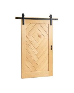 Paneled Wood Finish Herringbone Barn Door With Installation Hardware Kit