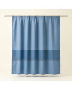 Field Dell Shower Curtain Hanging Flat From A Plain Rod - Blue (synthetic illustration; no displayed measurements)
