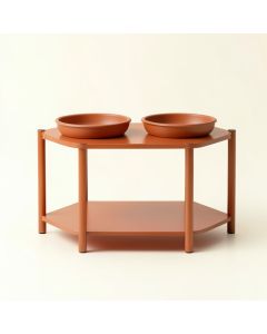 Meadow Bridge Pet Feeding Stand With Two Plain Empty Bowls - Terracotta (synthetic illustration; no displayed measurements)