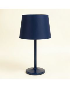 Rowan Crest Table Lamp With A Plain Fabric Shade - Navy (synthetic illustration; no displayed measurements)