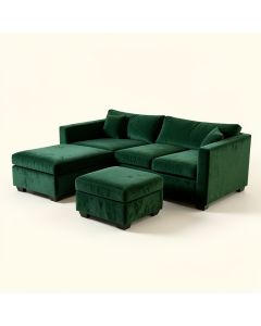 Zaida 104 '' Wide Velvet Reversible Sofa & Chaise With Ottoman (synthetic illustration; no displayed measurements)
