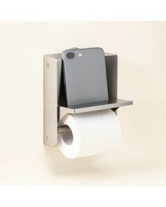 Double Roll Stainless Steel Wall Mount Toilet Paper Holder With Phone Shelf (synthetic illustration; no displayed measurements)