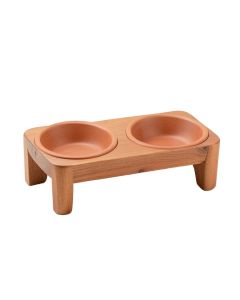 Vale Brook Pet Feeding Stand With Two Plain Empty Bowls - Terracotta
