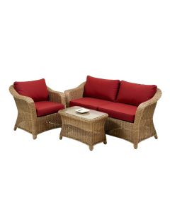Winston Porter 3Pcs Patio Wicker Rattan Conversation Set Outdoor Furniture Set W/ Red Cushion