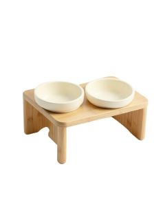 Spruce Branch Pet Feeding Stand With Two Plain Empty Bowls - Cream (synthetic illustration; no displayed measurements)
