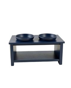 Linden Dell Pet Feeding Stand With Two Plain Empty Bowls - Navy