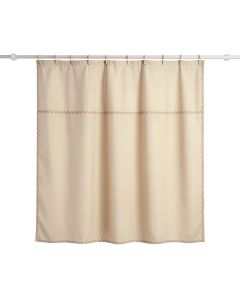 Linden Falls Shower Curtain Hanging Flat From A Plain Rod - Beige
