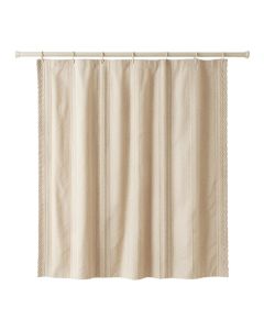 Ash Falls Shower Curtain Hanging Flat From A Plain Rod - Beige