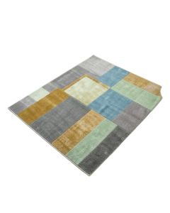 Ruby Constance Mid-Century Modern Geometric Squares Gray/Gold/Mint Blue Area Rug (synthetic illustration; no displayed measurements)