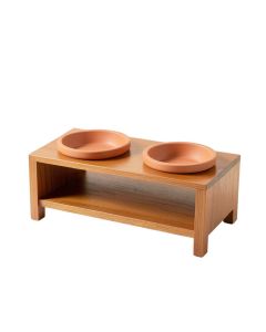 Aspen Bridge Pet Feeding Stand With Two Plain Empty Bowls - Terracotta