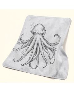 Ocean Inspired Sketch Art Of An Animal With Long Tentacles Marine Life Undersea Grey White Kitchen Mat (synthetic illustration; no displayed measurements)