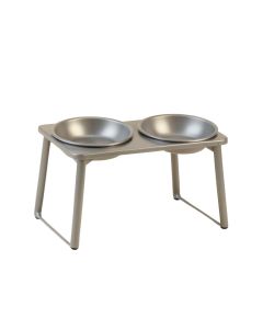 Pine Branch Pet Feeding Stand With Two Plain Empty Bowls - Gray (synthetic illustration; no displayed measurements)