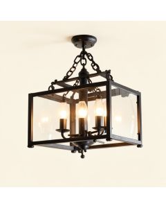 Ellenton 4 - Light Shaded Rectangle Chandelier With Wrought Iron Accents (synthetic illustration; no displayed measurements)