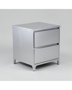 Colrain Two-Drawer Nightstand in Silver (synthetic illustration; no displayed measurements)