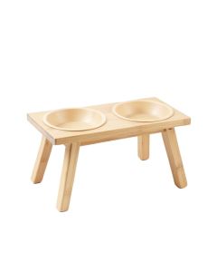 Slate Bend Pet Feeding Stand With Two Plain Empty Bowls - Beige