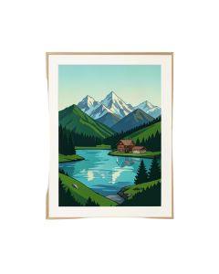 Paint By Number Mountain Cabin & Lake - Graphic Art Print On Paper (synthetic illustration; no displayed measurements)
