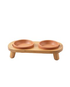 Clay Edge Pet Feeding Stand With Two Plain Empty Bowls - Terracotta
