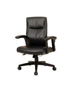 Black Leather Chair With Padded Arms (synthetic illustration; no displayed measurements)