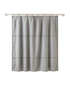 Bay Falls Shower Curtain Hanging Flat From A Plain Rod - Gray