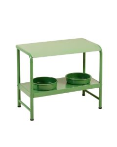 Oak Edge Pet Feeding Stand With Two Plain Empty Bowls - Green