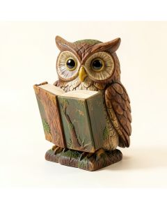 Woodland Bookworm Solar Owl Reading Book Statue (synthetic illustration; no displayed measurements)