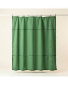 Juniper Dell Shower Curtain Hanging Flat From A Plain Rod - Green (synthetic illustration; no displayed measurements)