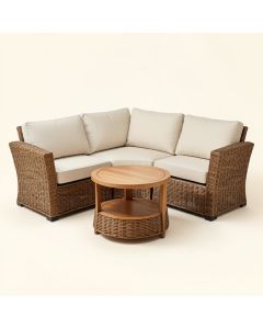 Winston Porter 3Pcs Patio Rattan Furniture Set Solid Wood Frame Cushion Sofa Round Table Shelf (synthetic illustration; no displayed measurements)
