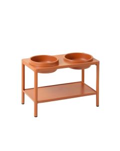 Lake Bluff Pet Feeding Stand With Two Plain Empty Bowls - Terracotta (synthetic illustration; no displayed measurements)