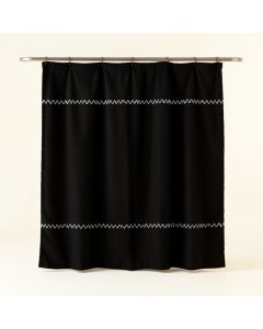 Cliff Edge Shower Curtain Hanging Flat From A Plain Rod - Black (synthetic illustration; no displayed measurements)