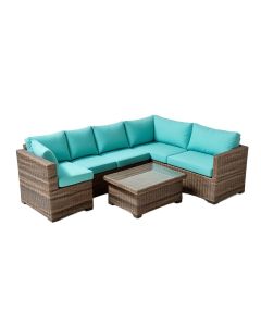 Red Barrel Studio® 4Pcs Patio Furniture Set Outdoor Rattan Sectional Sofa Set W/ Turquoise Cushions