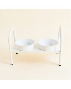 Ridge Bend Pet Feeding Stand With Two Plain Empty Bowls - White (synthetic illustration; no displayed measurements)