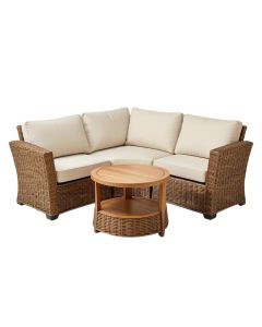 Winston Porter 3Pcs Patio Rattan Furniture Set Solid Wood Frame Cushion Sofa Round Table Shelf