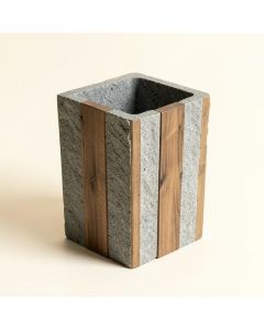 Stonington Concrete Stone/Wooden Wastebasket (synthetic illustration; no displayed measurements)