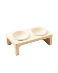 Reed Falls Pet Feeding Stand With Two Plain Empty Bowls - Cream