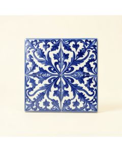 Mediterranean 4 '' X 4 '' Ceramic Azur Decorative Tile In Blue/White (synthetic illustration; no displayed measurements)