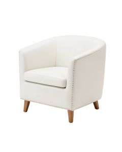 Coolmore Accent Barrel Chair Living Room Chair With Nailheads And Solid Wood Legs White Pu Leather (synthetic illustration; no displayed measurements)