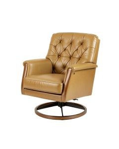 Goldbug 32 '' Wide Tufted Top Grain Leather Swivel Lounge Chair
