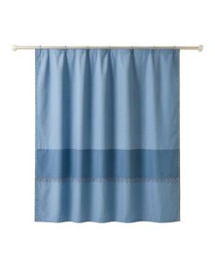 Field Dell Shower Curtain Hanging Flat From A Plain Rod - Blue