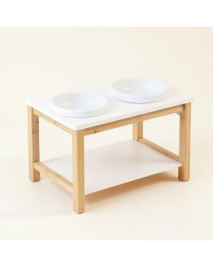 Olive Arc Pet Feeding Stand With Two Plain Empty Bowls (synthetic illustration; no displayed measurements)